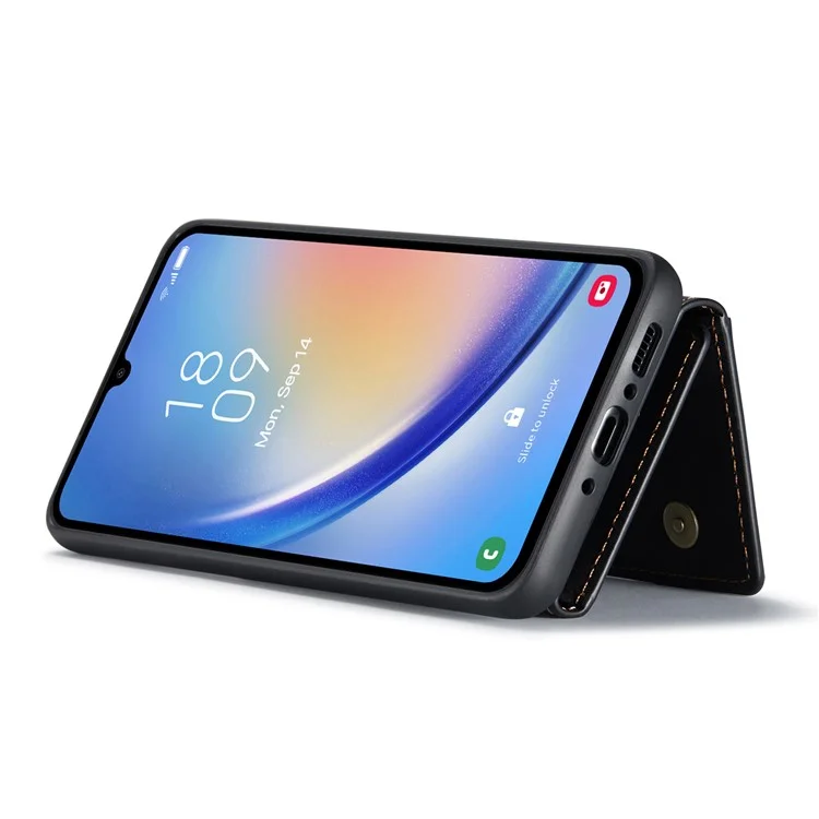 Étui portefeuille amovible DG.MING M2 Series pour Samsung Galaxy A14 4G / 5G, étui de téléphone en PC et TPU avec revêtement en cuir PU et support - Noir