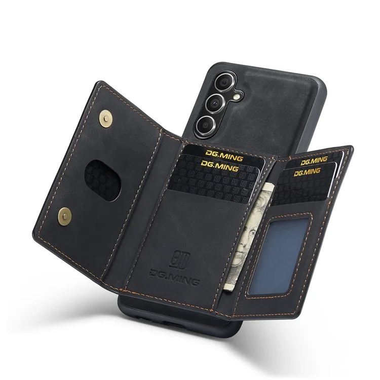 Étui portefeuille amovible DG.MING M2 Series pour Samsung Galaxy A14 4G / 5G, étui de téléphone en PC et TPU avec revêtement en cuir PU et support - Noir