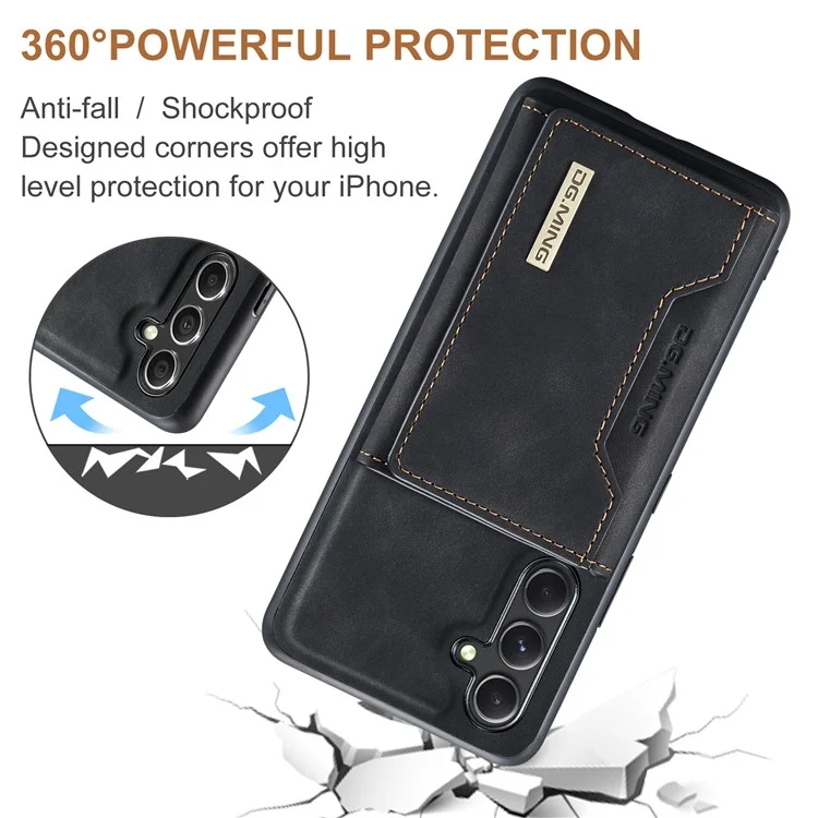 Étui portefeuille amovible DG.MING M2 Series pour Samsung Galaxy A14 4G / 5G, étui de téléphone en PC et TPU avec revêtement en cuir PU et support - Noir
