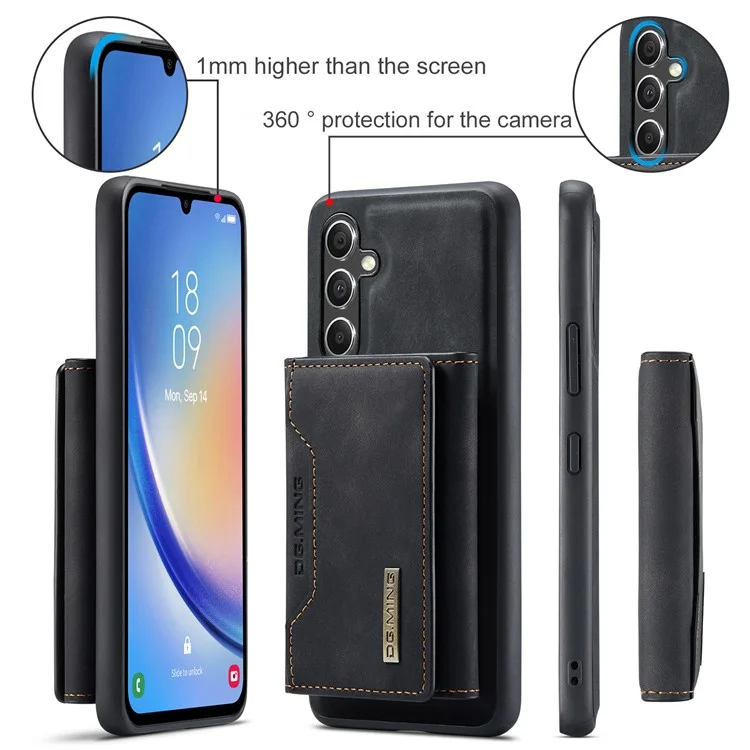 Étui portefeuille amovible DG.MING M2 Series pour Samsung Galaxy A14 4G / 5G, étui de téléphone en PC et TPU avec revêtement en cuir PU et support - Noir