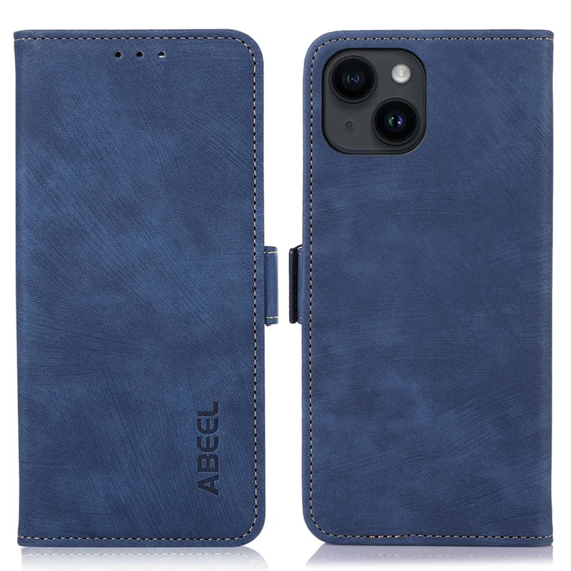 ABEEL Retro Texture PU Leather Case for iPhone 14 , Stand Wallet Full Protection Phone Cover - Blue