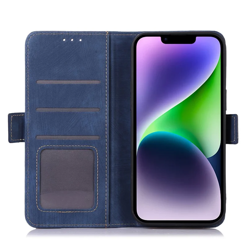 ABEEL Retro Texture PU Leather Case for iPhone 14 , Stand Wallet Full Protection Phone Cover - Blue
