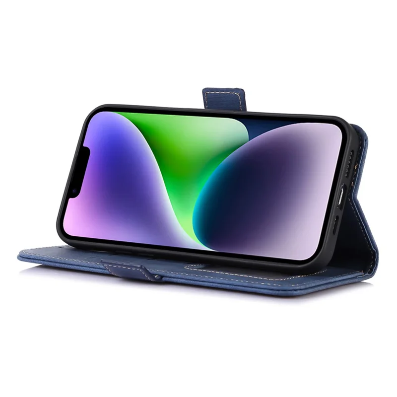 ABEEL Retro Texture PU Leather Case for iPhone 14 , Stand Wallet Full Protection Phone Cover - Blue