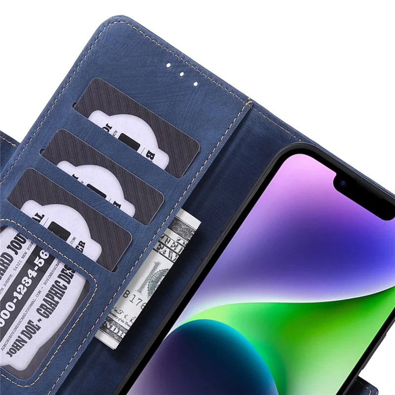 ABEEL Retro Texture PU Leather Case for iPhone 14 , Stand Wallet Full Protection Phone Cover - Blue