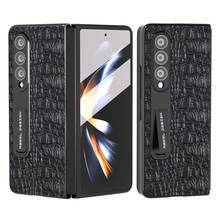 ABEEL Para Samsung Galaxy Z Fold3 5G Funda para teléfono Cuero de vaca genuino + Cubierta de PC con soporte y protector de pantalla - Negro