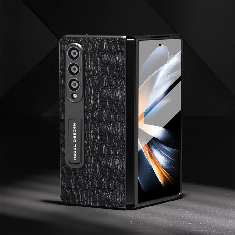 ABEEL Para Samsung Galaxy Z Fold3 5G Funda para teléfono Cuero de vaca genuino + Cubierta de PC con soporte y protector de pantalla - Negro