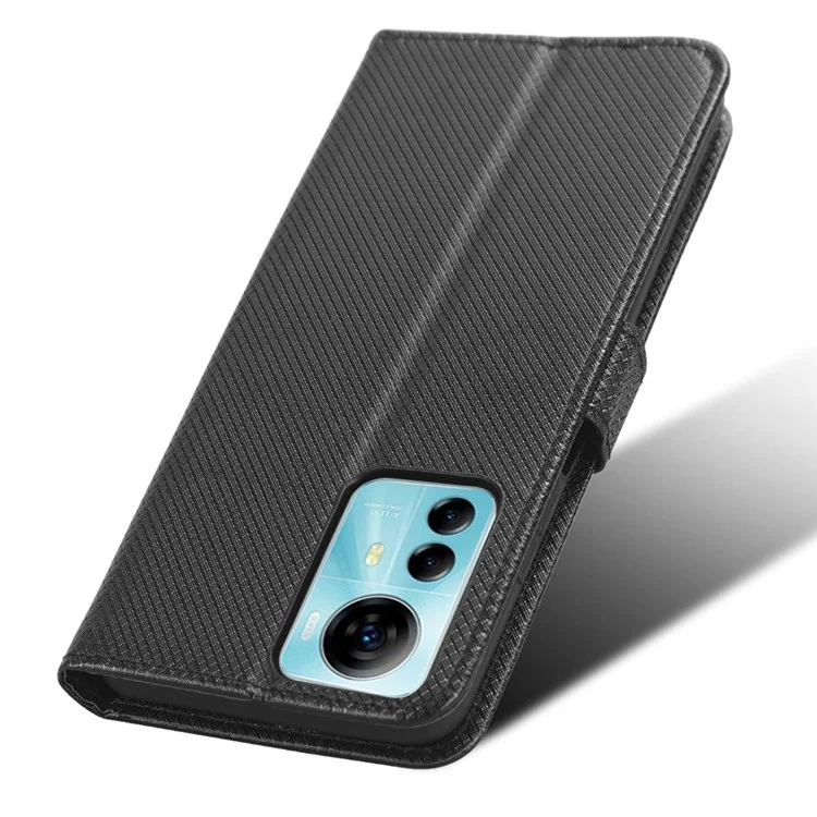 For ZTE Blade V41 Smart / A72s / Optus X Max Anti-Dust Phone Shell PU Leather Phone Case Stand Wallet Diamond Texture Cover - Black