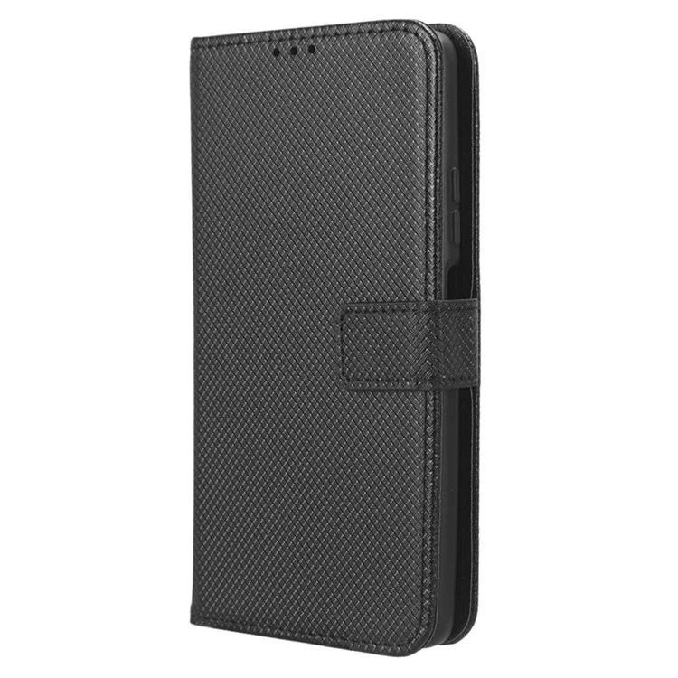 For ZTE Blade V41 Smart / A72s / Optus X Max Anti-Dust Phone Shell PU Leather Phone Case Stand Wallet Diamond Texture Cover - Black