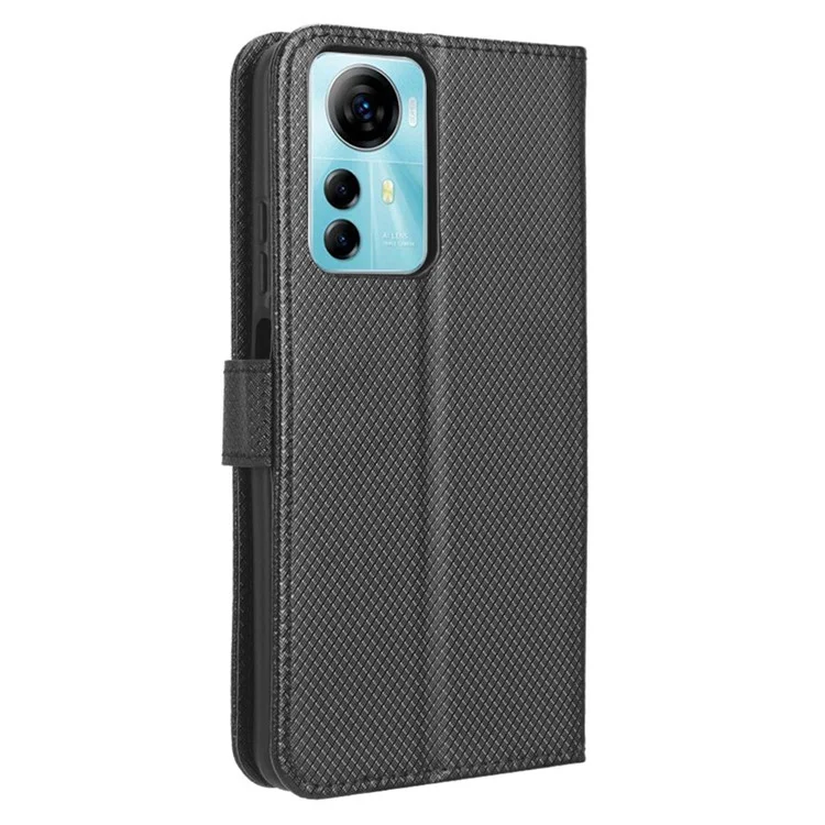 For ZTE Blade V41 Smart / A72s / Optus X Max Anti-Dust Phone Shell PU Leather Phone Case Stand Wallet Diamond Texture Cover - Black