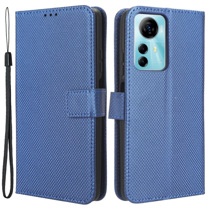 For ZTE Blade V41 Smart / A72s / Optus X Max Anti-Dust Phone Shell PU Leather Phone Case Stand Wallet Diamond Texture Cover - Blue