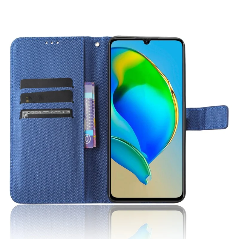 For ZTE Blade V41 Smart / A72s / Optus X Max Anti-Dust Phone Shell PU Leather Phone Case Stand Wallet Diamond Texture Cover - Blue