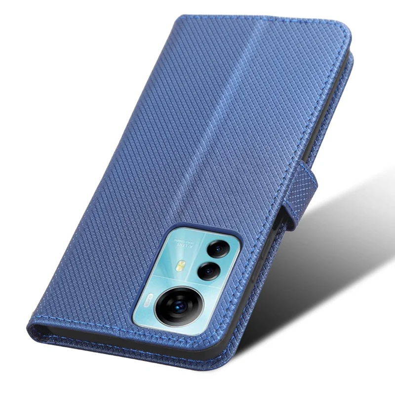 For ZTE Blade V41 Smart / A72s / Optus X Max Anti-Dust Phone Shell PU Leather Phone Case Stand Wallet Diamond Texture Cover - Blue