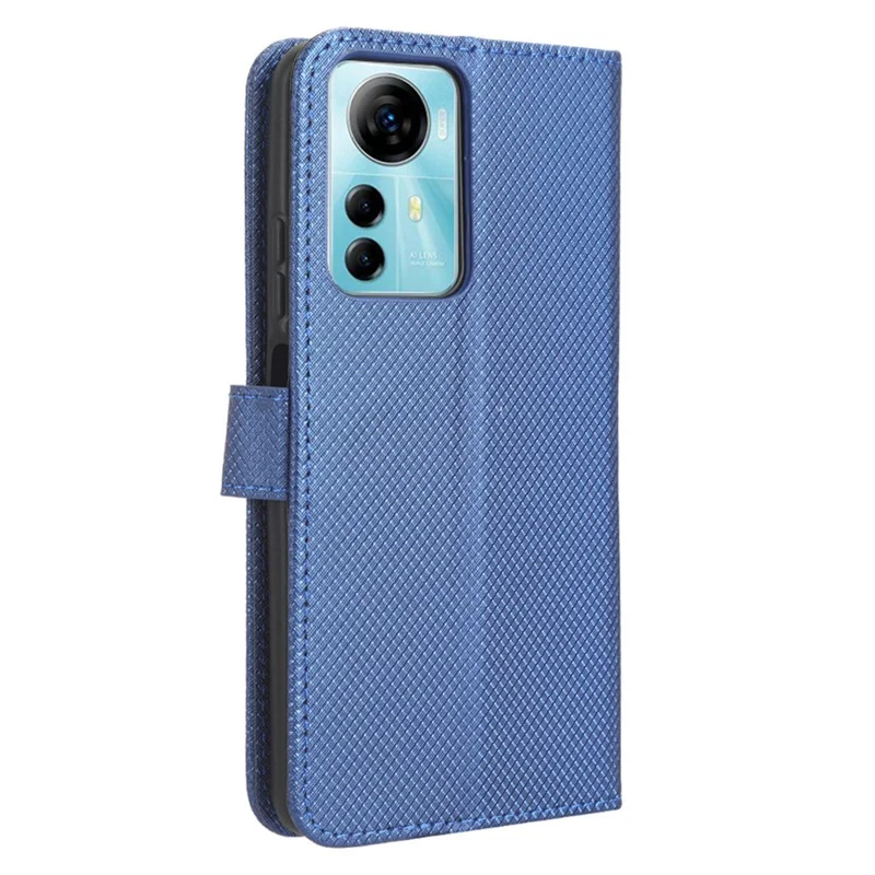 For ZTE Blade V41 Smart / A72s / Optus X Max Anti-Dust Phone Shell PU Leather Phone Case Stand Wallet Diamond Texture Cover - Blue