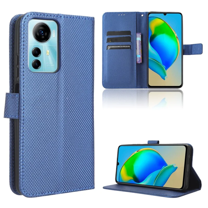For ZTE Blade V41 Smart / A72s / Optus X Max Anti-Dust Phone Shell PU Leather Phone Case Stand Wallet Diamond Texture Cover - Blue