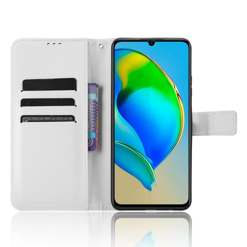 For ZTE Blade V41 Smart / A72s / Optus X Max Anti-Dust Phone Shell PU Leather Phone Case Stand Wallet Diamond Texture Cover - White