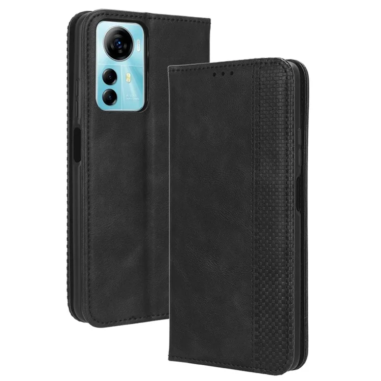 PU Leather Case for ZTE Blade V41 Smart / A72s / Optus X Max Shockproof Retro Stand Wallet Phone Cover - Black