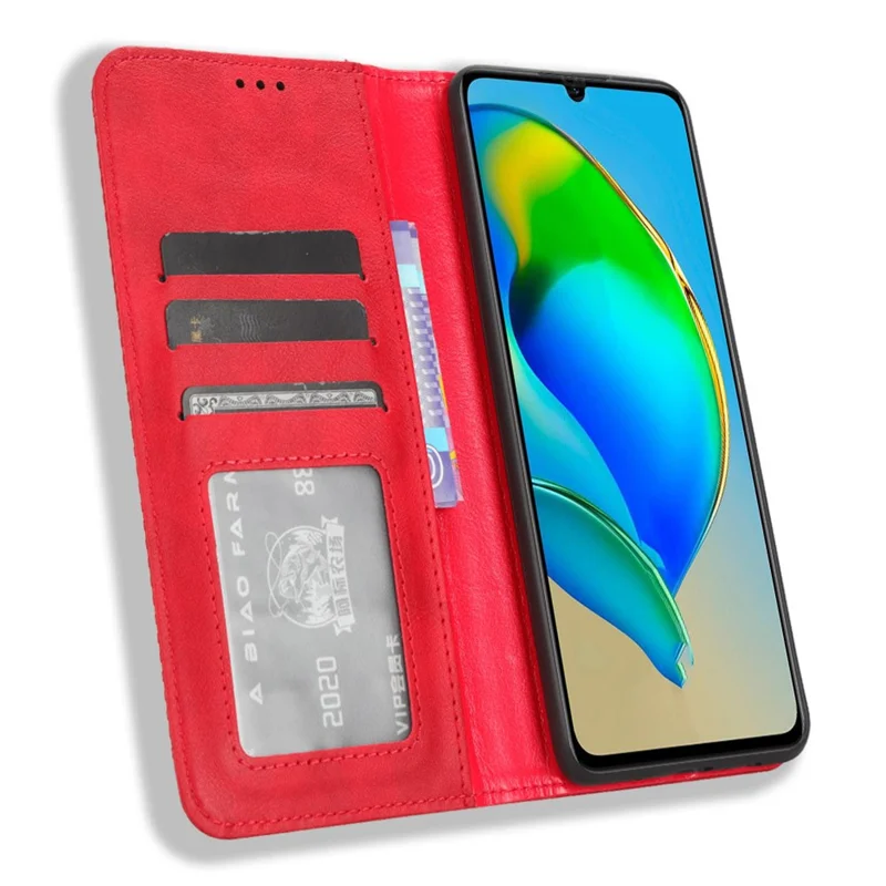 PU Leather Case for ZTE Blade V41 Smart / A72s / Optus X Max Shockproof Retro Stand Wallet Phone Cover - Red