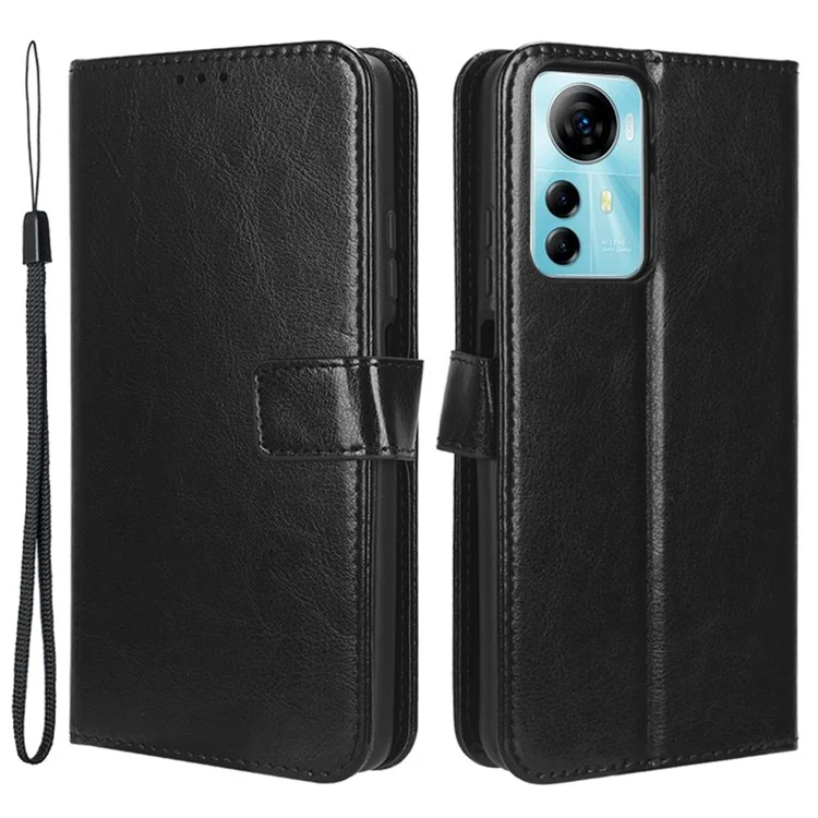 For ZTE Blade V41 Smart / A72s / Optus X Max TPU + PU Leather Case Wallet Cell Phone Stand Cover with Crazy Horse Texture - Black