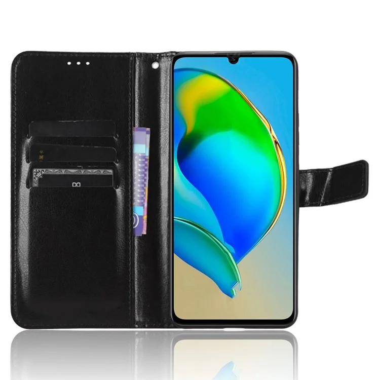 For ZTE Blade V41 Smart / A72s / Optus X Max TPU + PU Leather Case Wallet Cell Phone Stand Cover with Crazy Horse Texture - Black