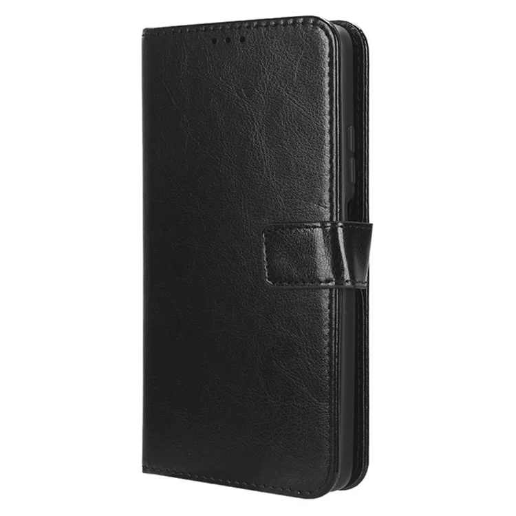 For ZTE Blade V41 Smart / A72s / Optus X Max TPU + PU Leather Case Wallet Cell Phone Stand Cover with Crazy Horse Texture - Black