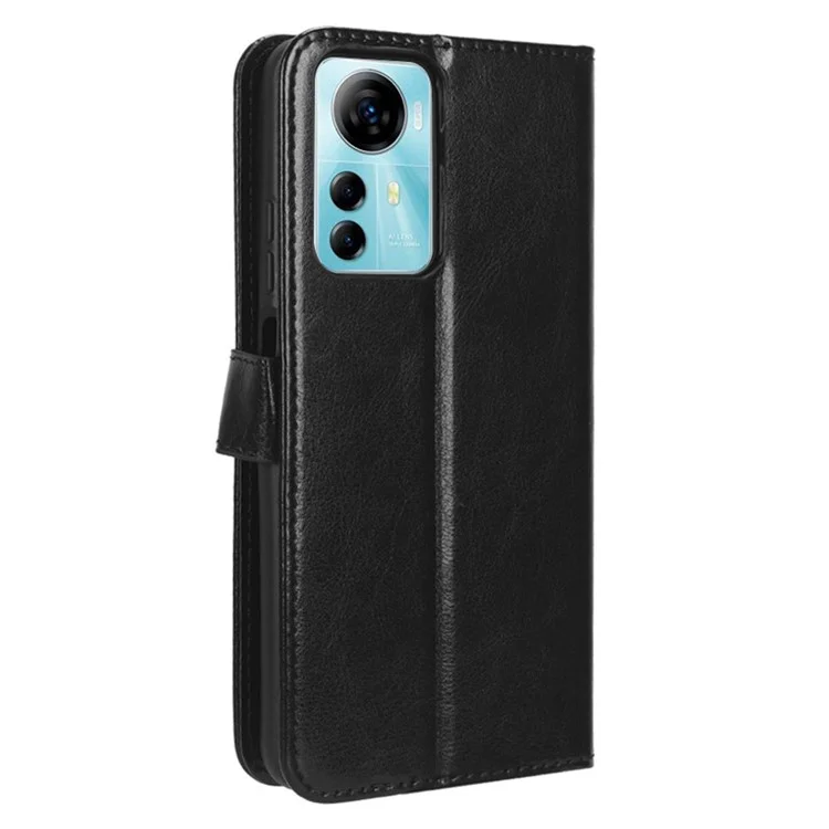 For ZTE Blade V41 Smart / A72s / Optus X Max TPU + PU Leather Case Wallet Cell Phone Stand Cover with Crazy Horse Texture - Black