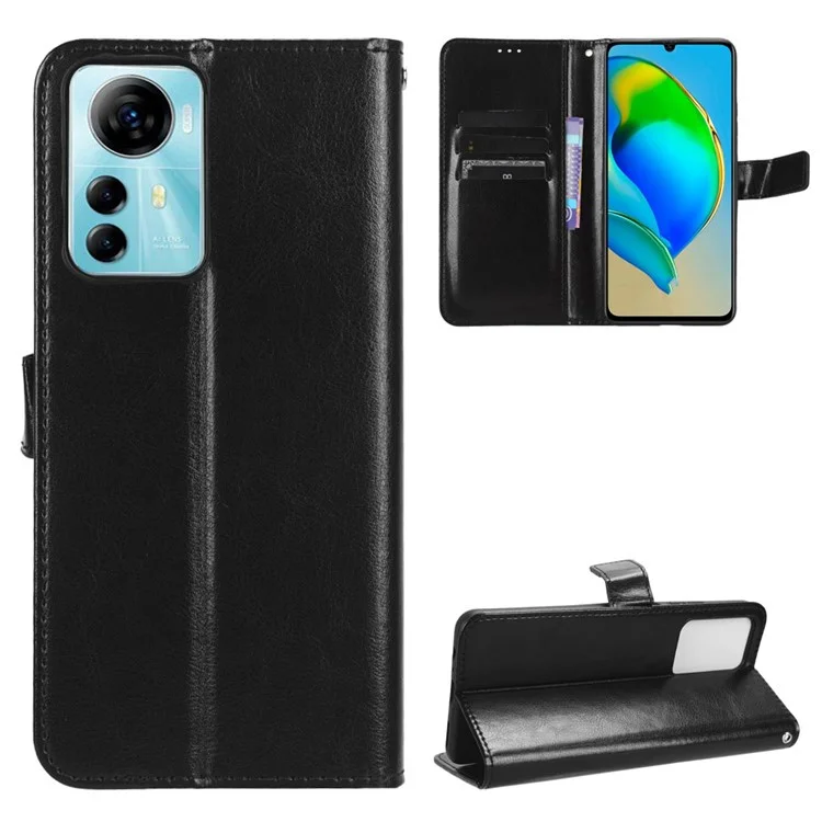 For ZTE Blade V41 Smart / A72s / Optus X Max TPU + PU Leather Case Wallet Cell Phone Stand Cover with Crazy Horse Texture - Black