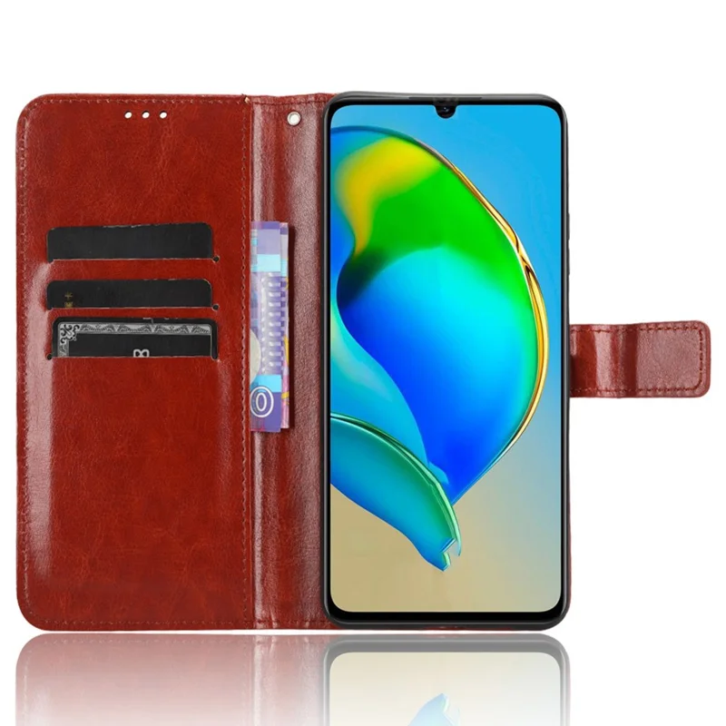 For ZTE Blade V41 Smart / A72s / Optus X Max TPU + PU Leather Case Wallet Cell Phone Stand Cover with Crazy Horse Texture - Brown