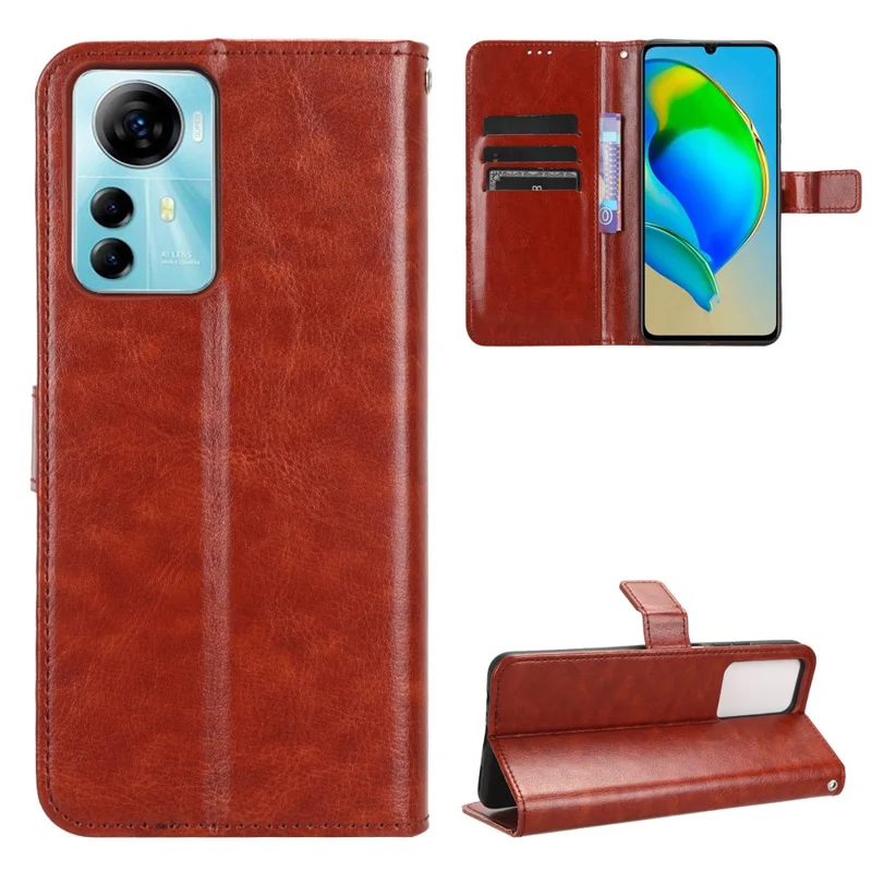 For ZTE Blade V41 Smart / A72s / Optus X Max TPU + PU Leather Case Wallet Cell Phone Stand Cover with Crazy Horse Texture - Brown