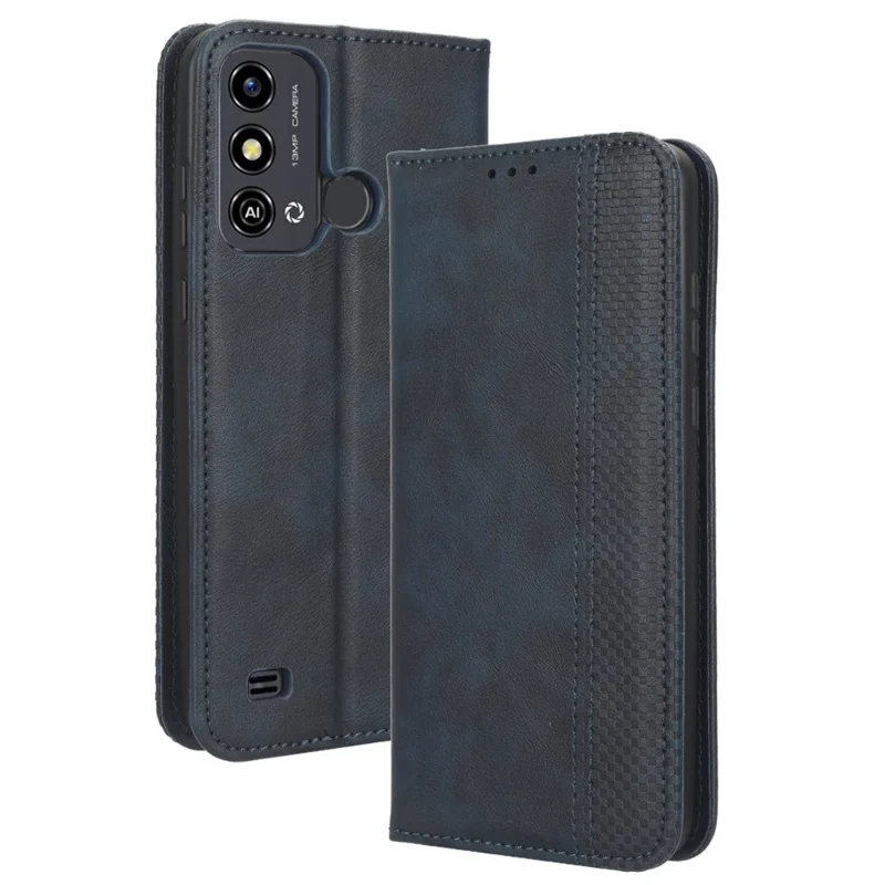 For ZTE Blade A53 / A53+ Retro Stand Wallet Phone Cover Scratch Resistant PU Leather Case - Blue