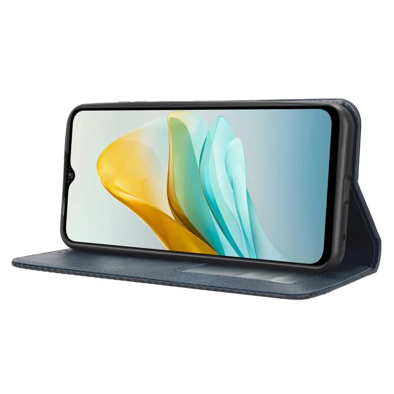 For ZTE Blade A53 / A53+ Retro Stand Wallet Phone Cover Scratch Resistant PU Leather Case - Blue