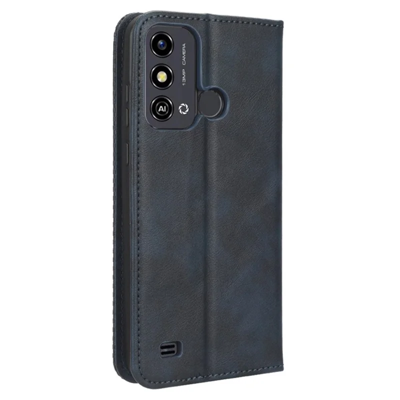 For ZTE Blade A53 / A53+ Retro Stand Wallet Phone Cover Scratch Resistant PU Leather Case - Blue