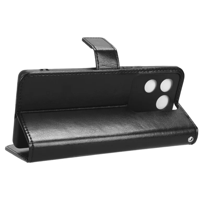 Para vivo S17e 5G Funda de teléfono con textura de cuero de caballo loco antihuella digital, soporte para teléfono y cartera de cuero de PU - Negro