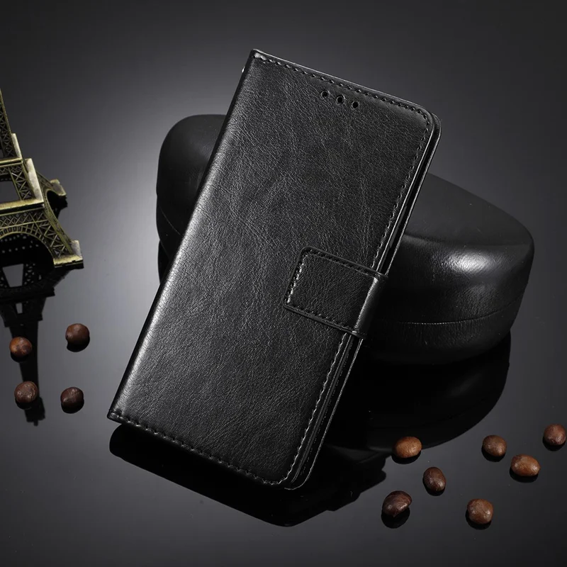Para vivo S17e 5G Funda de teléfono con textura de cuero de caballo loco antihuella digital, soporte para teléfono y cartera de cuero de PU - Negro