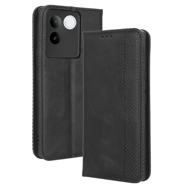 Para vivo S17e 5G Retro Stand Wallet Mobile Phone Cover PU Leather Protector Case - Preto
