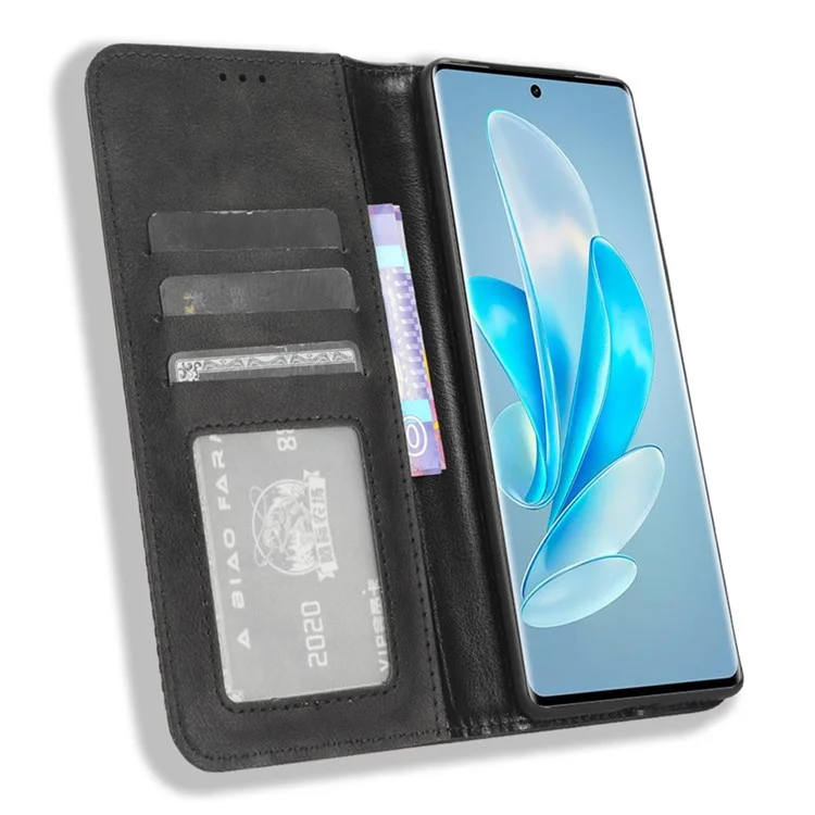 Para vivo S17e 5G Retro Stand Wallet Mobile Phone Cover PU Leather Protector Case - Preto