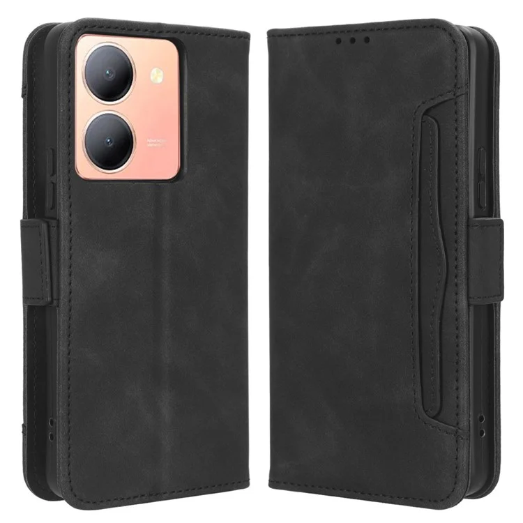 Para vivo Y36 4G (Global) / Y36 5G (Global) / Y78 5G (China) / Y78m 5G / Y27 5G / Y27s 4G / Y77t 5G / Y78 5G Slots Múltiplos Caso de Couro - Preto