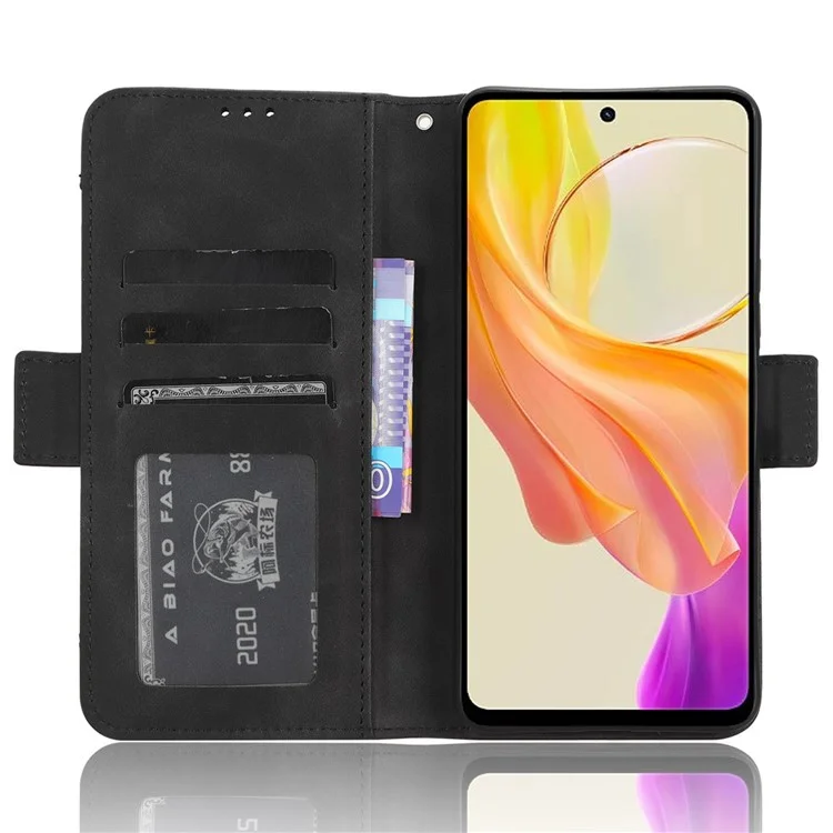 Para vivo Y36 4G (Global) / Y36 5G (Global) / Y78 5G (China) / Y78m 5G / Y27 5G / Y27s 4G / Y77t 5G / Y78 5G Slots Múltiplos Caso de Couro - Preto