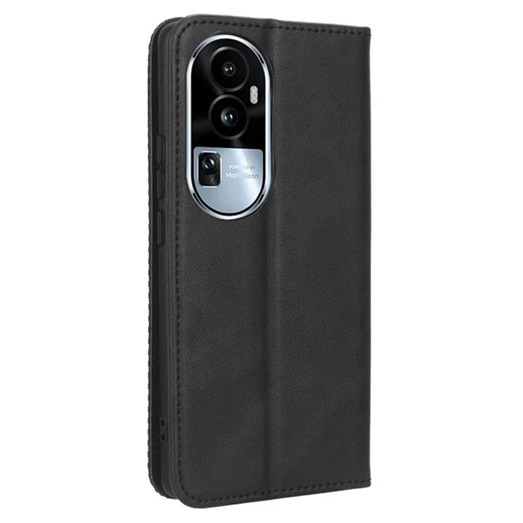 Cartera de pie para Oppo Reno10 Pro+ 5G Funda de teléfono móvil resistente a las caídas de estilo retro de cuero PU con cierre magnético - Negro