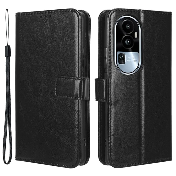 Для Oppo Reno10 Pro+ 5G Crazy Horse Texture TPU + PU Leather Case Wallet Cell Phone Stand Cover - Чёрный