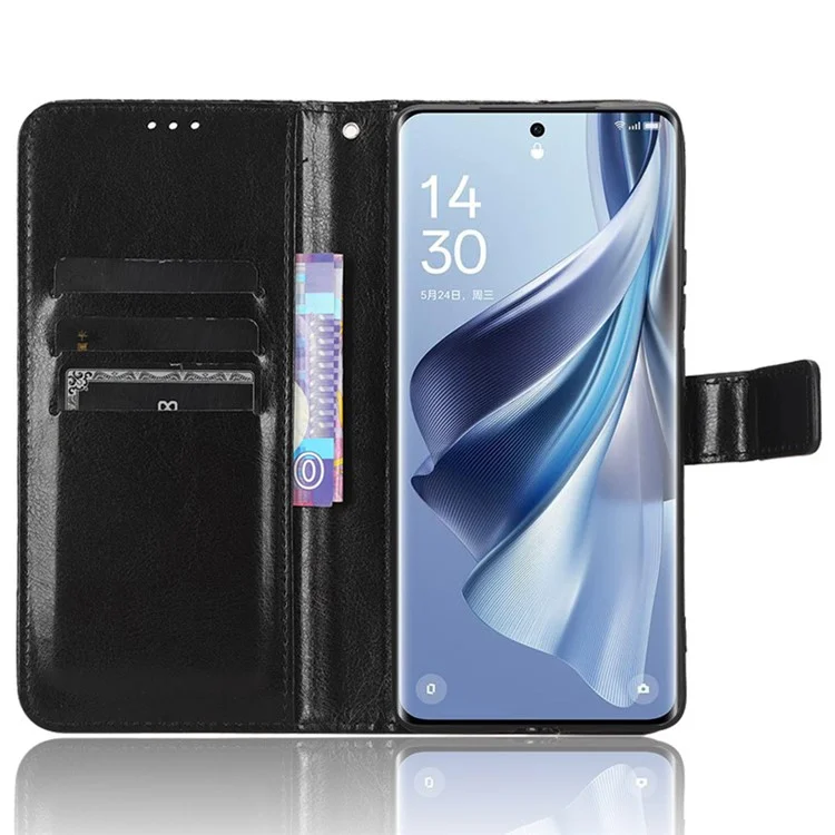 Для Oppo Reno10 Pro+ 5G Crazy Horse Texture TPU + PU Leather Case Wallet Cell Phone Stand Cover - Чёрный