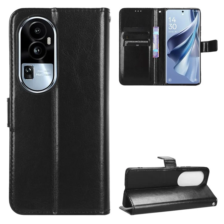 Для Oppo Reno10 Pro+ 5G Crazy Horse Texture TPU + PU Leather Case Wallet Cell Phone Stand Cover - Чёрный
