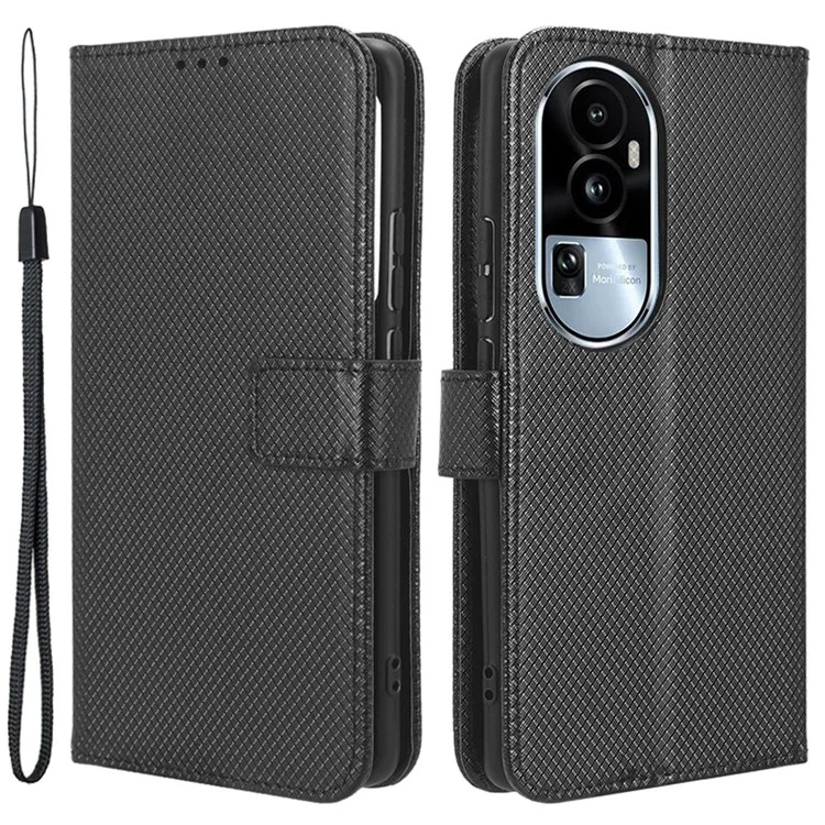 Für Oppo Reno10 Pro+ 5G Handy-Hülle Ständer Geldbörse Diamant-Textur PU-Leder Handyhülle - Schwarz