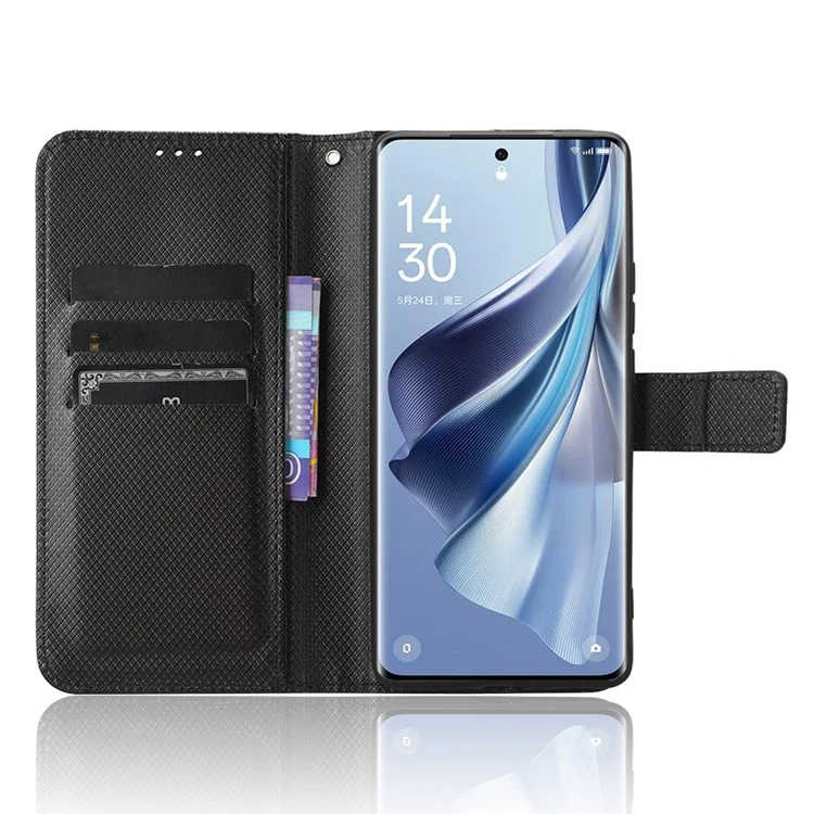 Für Oppo Reno10 Pro+ 5G Handy-Hülle Ständer Geldbörse Diamant-Textur PU-Leder Handyhülle - Schwarz