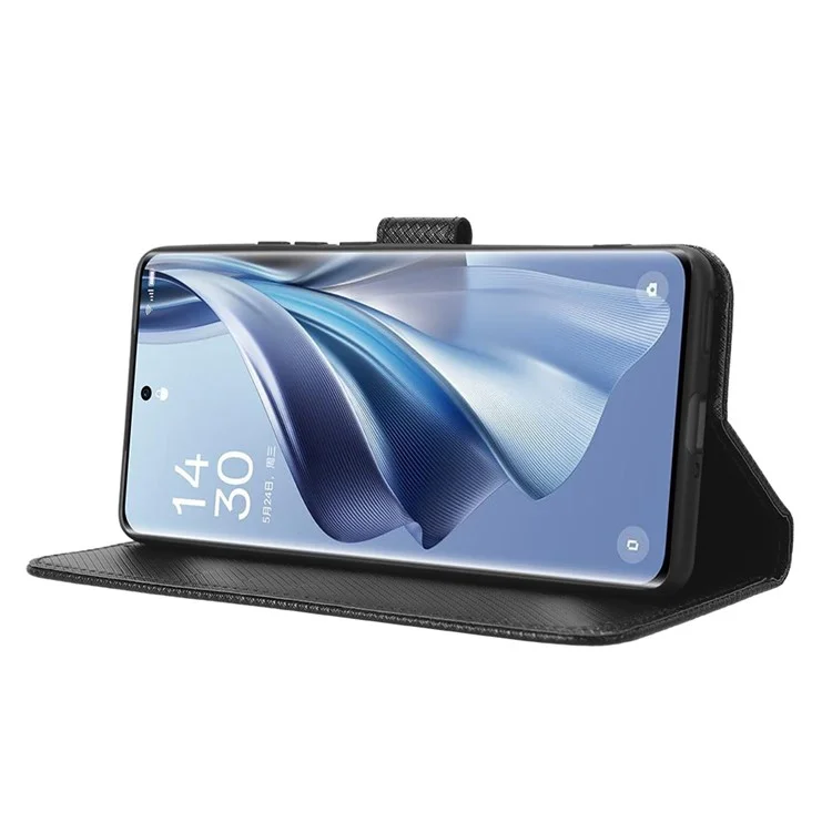 Für Oppo Reno10 Pro+ 5G Handy-Hülle Ständer Geldbörse Diamant-Textur PU-Leder Handyhülle - Schwarz