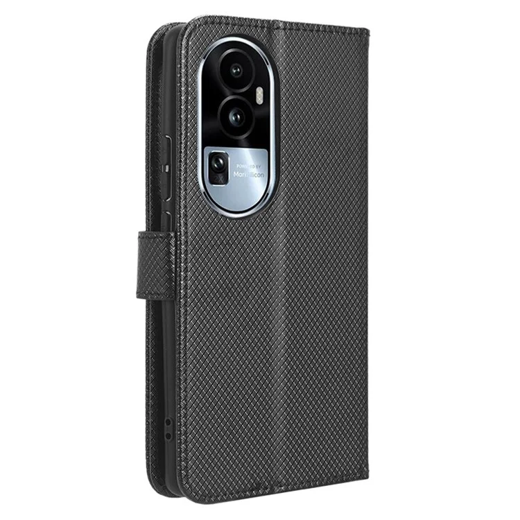Für Oppo Reno10 Pro+ 5G Handy-Hülle Ständer Geldbörse Diamant-Textur PU-Leder Handyhülle - Schwarz
