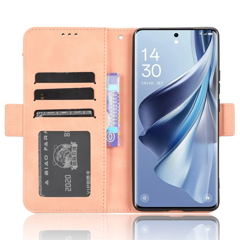 Für Oppo Reno10 Pro+ 5G kratzfeste PU-Leder-Brieftasche mit mehreren Kartenfächern, Klapphülle, Ständer, Telefonabdeckung - Pink