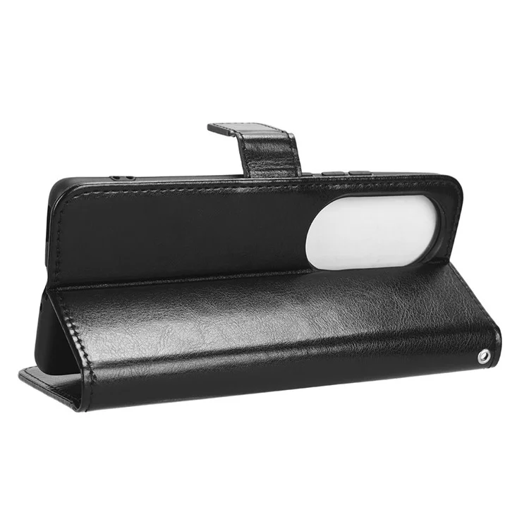 For Oppo Reno10 Pro (China) 5G PHV110 Crazy Horse Texture TPU + PU Leather Case Wallet Phone Stand Cover with Strap - Black