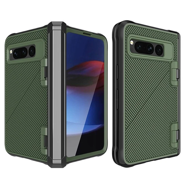 For Google Pixel Fold PC+TPU Non-Slip Phone Case Hinge Protection Shockproof Cover with Tempered Glass Film - Green