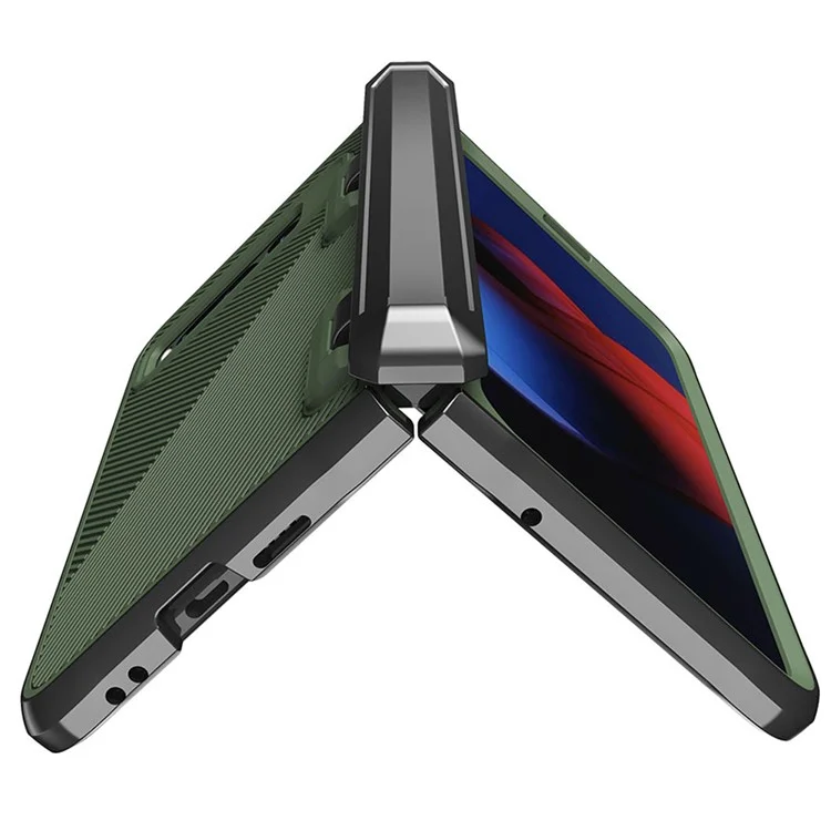 For Google Pixel Fold PC+TPU Non-Slip Phone Case Hinge Protection Shockproof Cover with Tempered Glass Film - Green