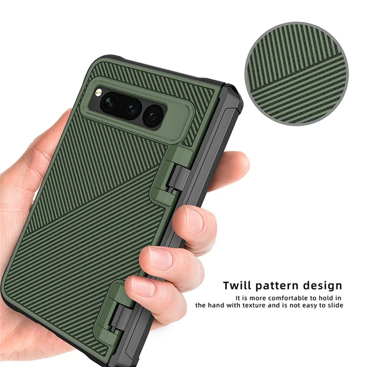 For Google Pixel Fold PC+TPU Non-Slip Phone Case Hinge Protection Shockproof Cover with Tempered Glass Film - Green